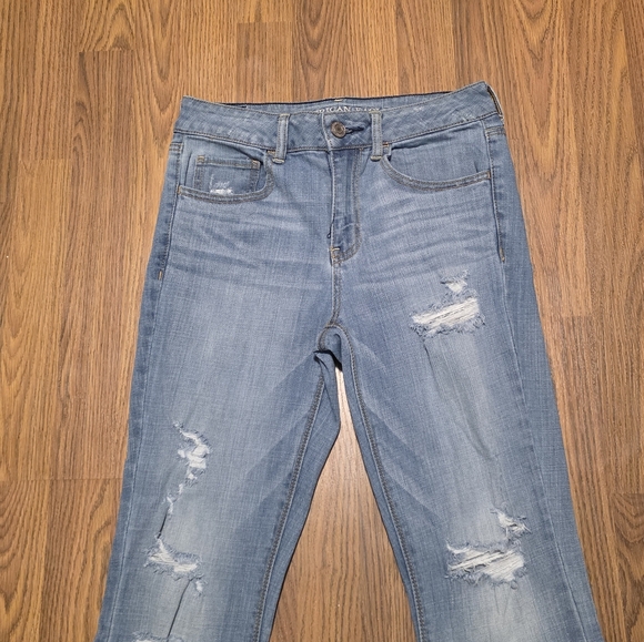 American Eagle Hi Rise Artist Jeans 6R Distressed Flare Stretch Blue Denim E70 - Picture 4 of 11